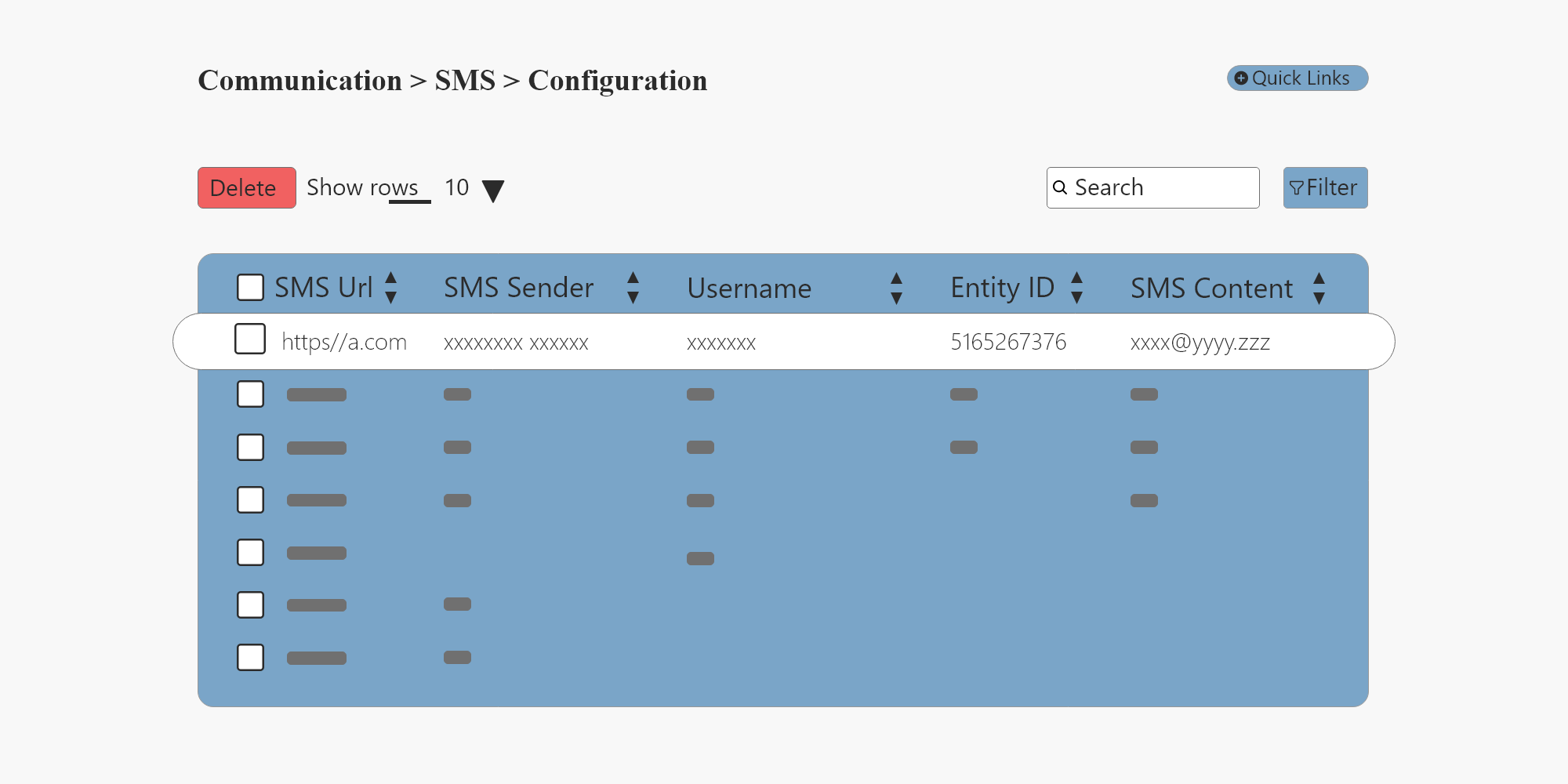 SMS configuration