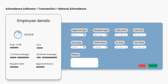 Screen of Attendance software where managers can mannualy mark attendance of employees.